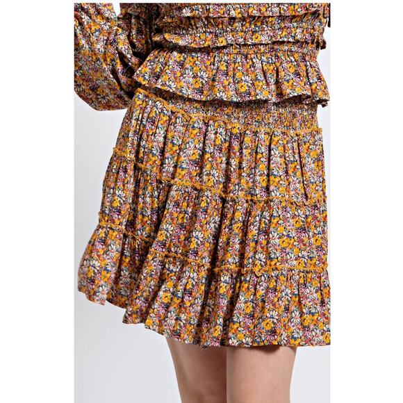 Easel Matching Floral Printed Top and Mini Skirt Set Sunflower M - Picture 2 of 3